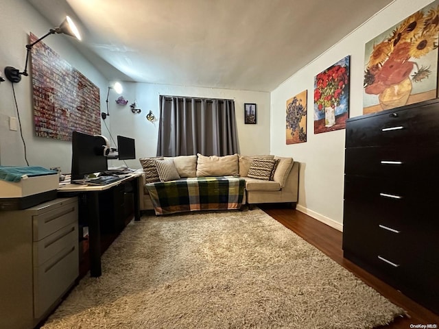 home office featuring dark hardwood / wood-style flooring