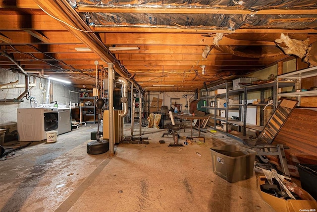 basement with washer and dryer