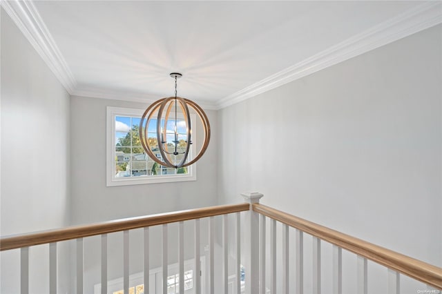 details featuring crown molding and a chandelier