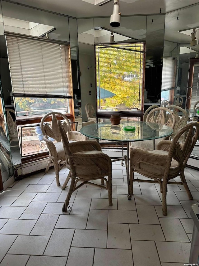 tiled dining space featuring plenty of natural light