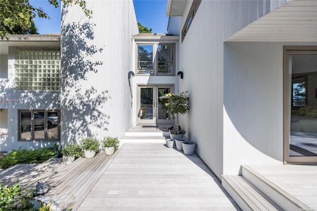 doorway to property featuring french doors