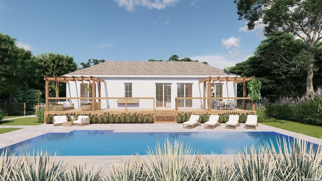 back of house featuring a pool side deck, a patio area, and a pergola