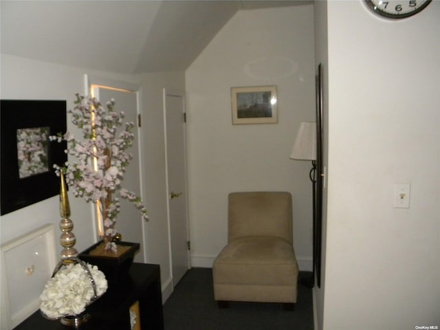 sitting room with lofted ceiling