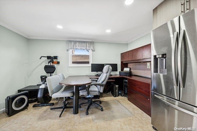 office featuring crown molding and light tile patterned flooring