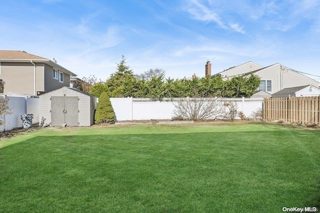 view of yard featuring a shed