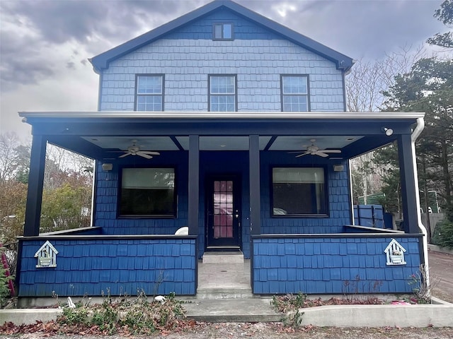 view of front of home with covered porch and ceiling fan