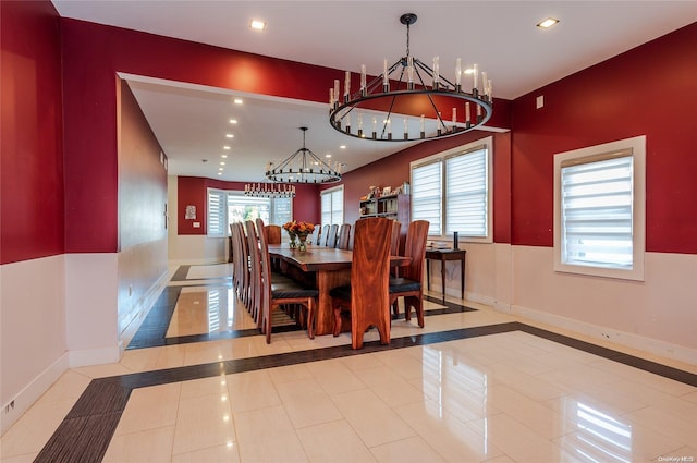 dining room with light tile patterned floors