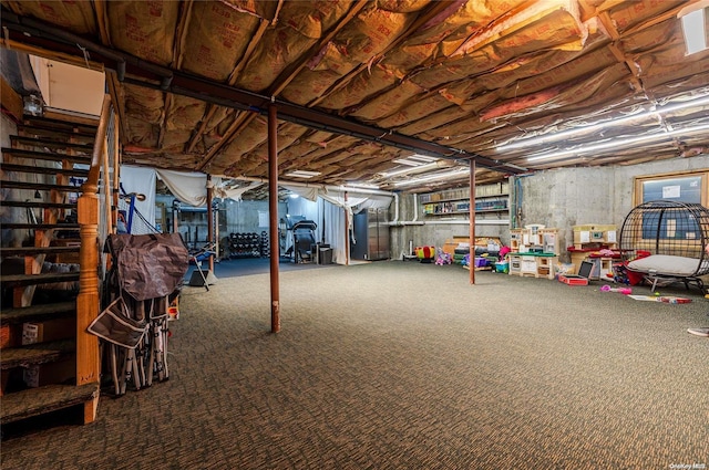 basement with carpet floors