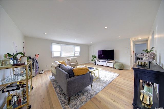 living room with light hardwood / wood-style flooring