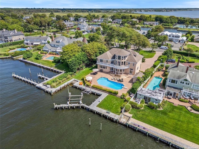 aerial view with a water view