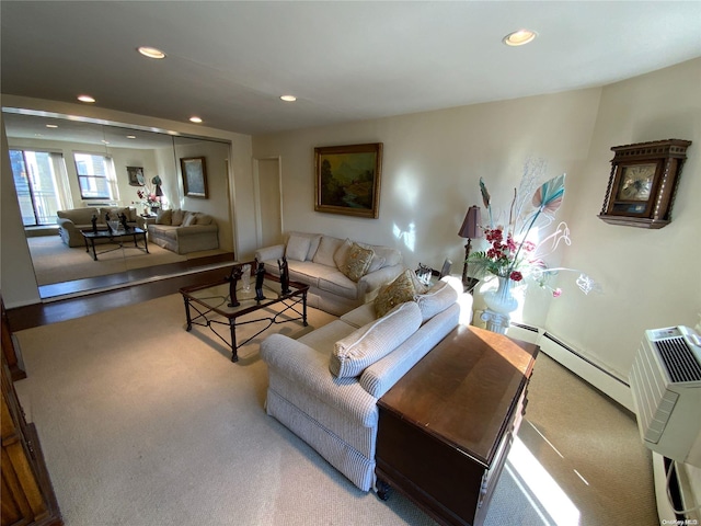 5 Schenck Ave Unit 3E, Great Neck, NY 11021 - living area featuring carpet floors, recessed lighting, and a baseboard heating unit