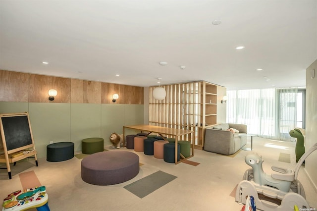 133-27 39th Ave Unit 9S, Flushing, NY 11354 - rec room featuring carpet flooring, recessed lighting, and expansive windows