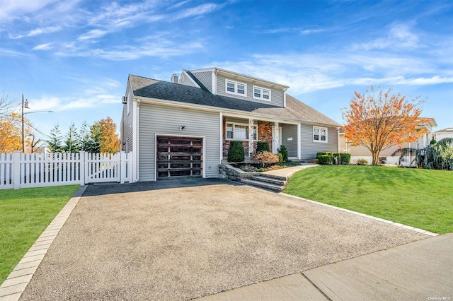 view of front of house with a garage and a front lawn