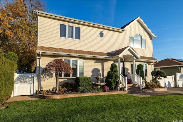 view of front of property featuring a front lawn