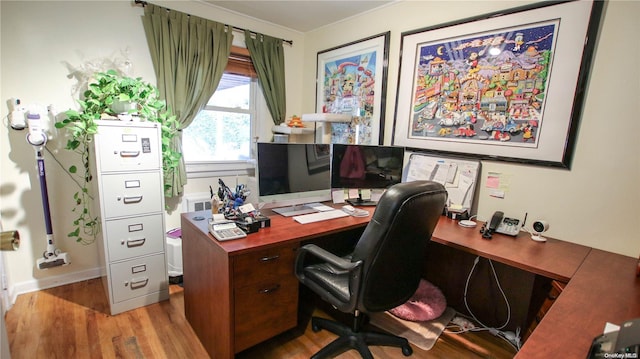 office area featuring light hardwood / wood-style floors