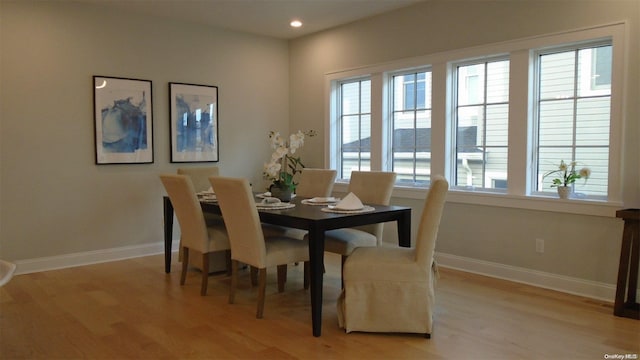 dining area featuring a wealth of natural light and light hardwood / wood-style flooring