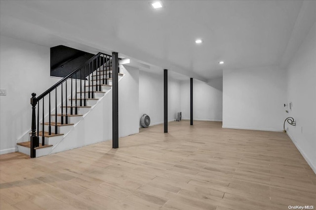 448 Halsey St, Stuyvesant Hts, NY 11233 - finished basement featuring wood finished floors, stairs, and recessed lighting