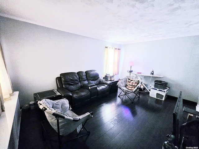 living room with dark wood-type flooring