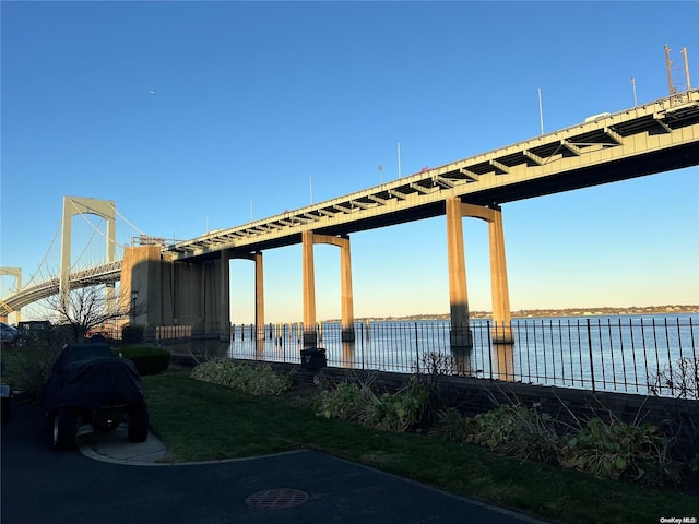 view of patio featuring a water view