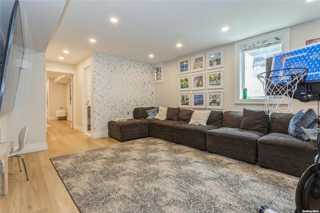 living room with light hardwood / wood-style floors