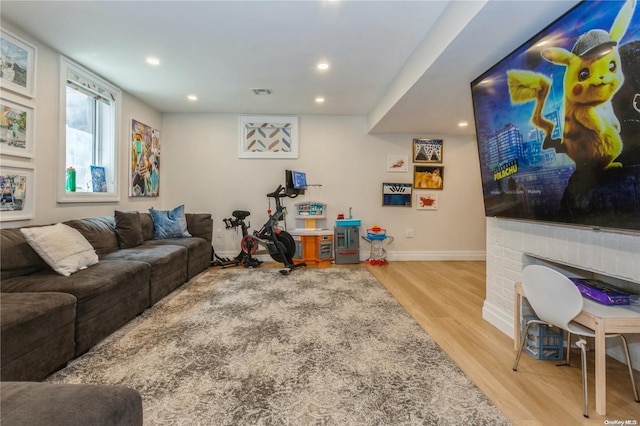 living room featuring light wood-type flooring