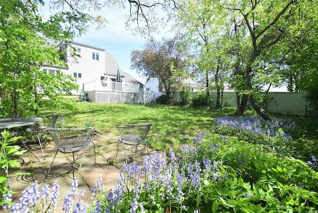 view of yard featuring a wooden deck