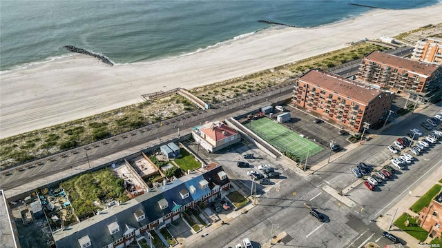 aerial view featuring a beach view and a water view