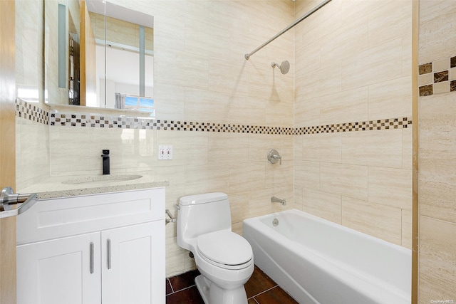 95-08 65th Rd Unit 7A, Rego Park, NY 11374 - bathroom featuring toilet, shower / bathtub combination, tile walls, and vanity