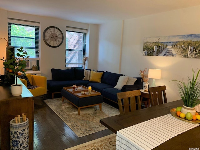 living room featuring dark hardwood / wood-style floors