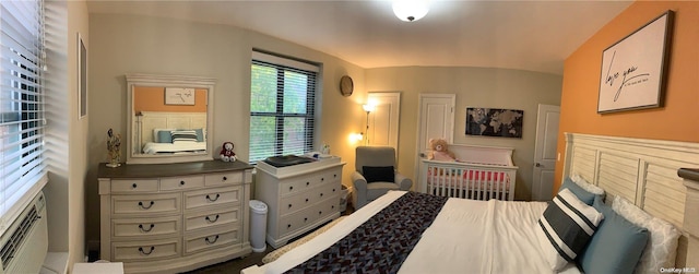 bedroom with vaulted ceiling