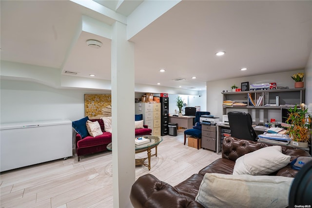 office space featuring light hardwood / wood-style floors