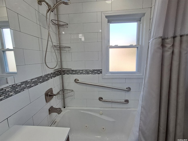 bathroom with shower / tub combo with curtain