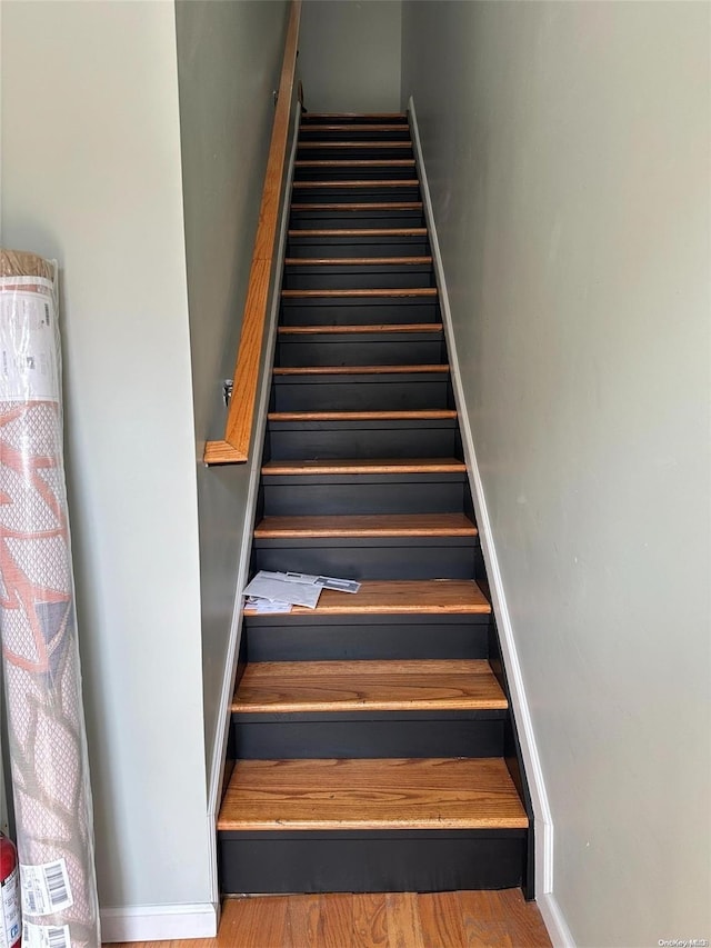 staircase featuring wood-type flooring