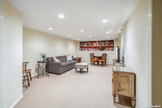 living room with light colored carpet