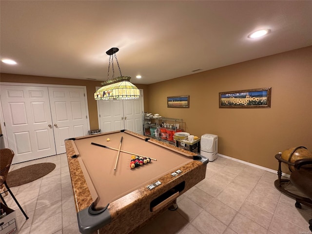 game room featuring light tile patterned floors and billiards