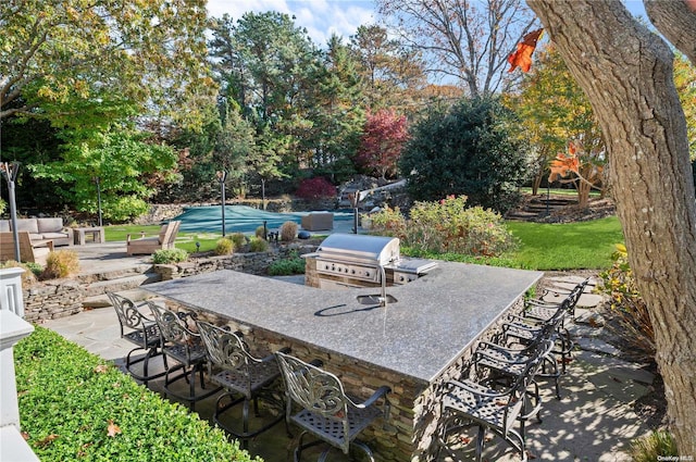 view of patio / terrace featuring exterior bar and grilling area