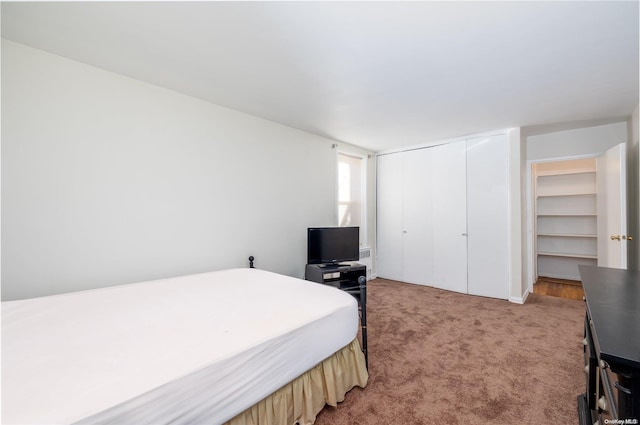 carpeted bedroom with a closet