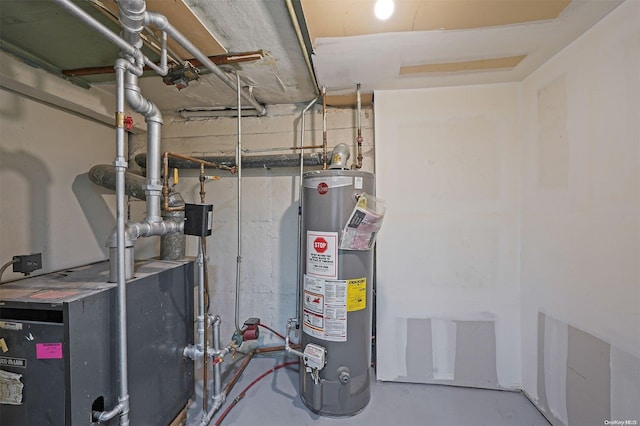 utility room with water heater