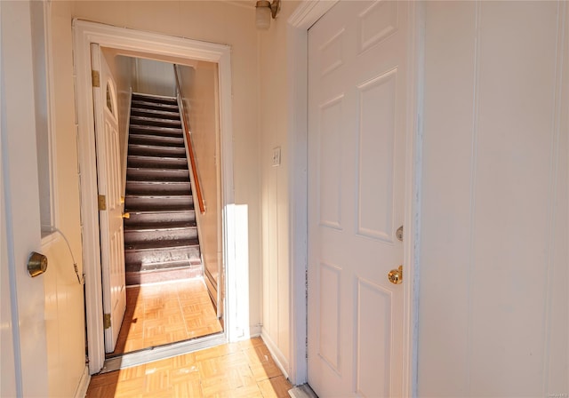 hall with light parquet flooring