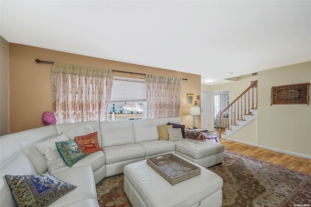 living room with hardwood / wood-style flooring