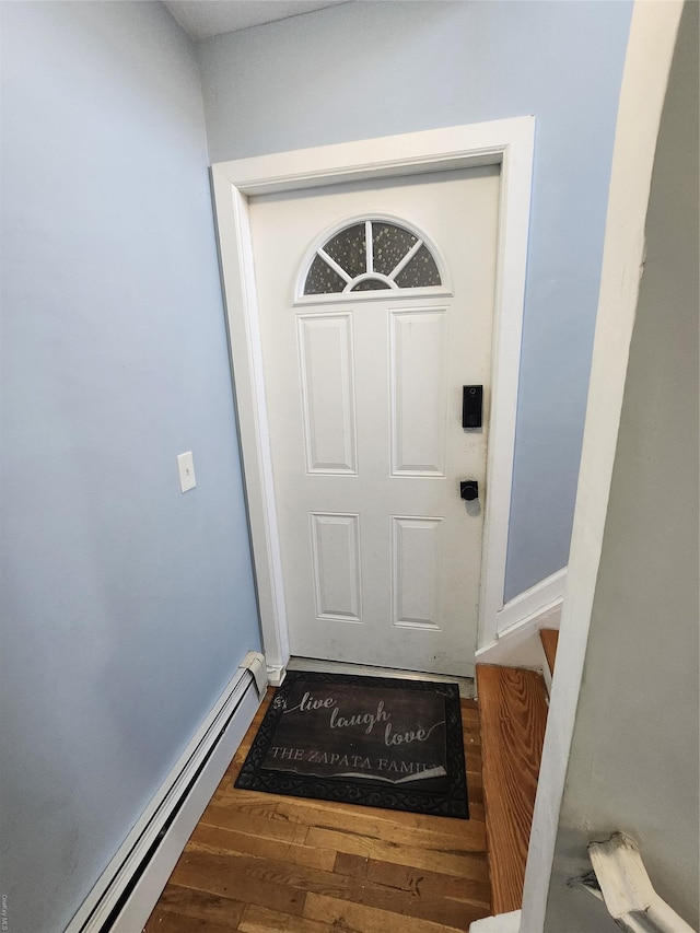 view of exterior entry featuring baseboard heating