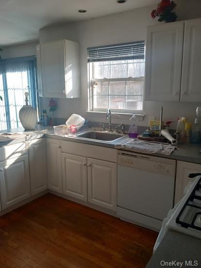 kitchen with dishwasher, white cabinets, a healthy amount of sunlight, and sink