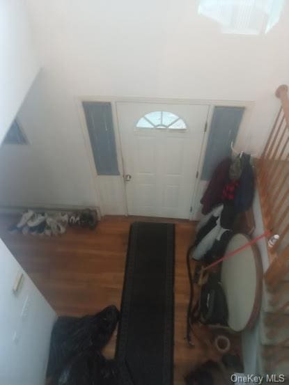 entryway with hardwood / wood-style floors and electric panel