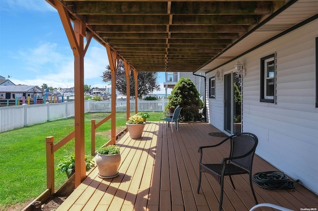 deck with a lawn