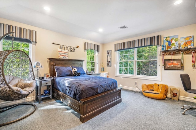 carpeted bedroom with multiple windows