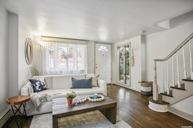 living room with dark wood-type flooring