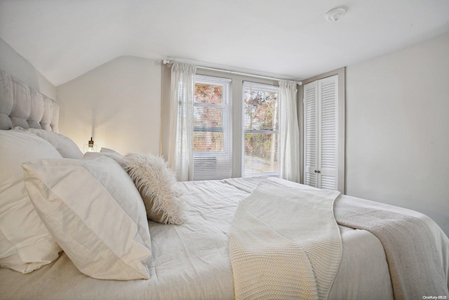 bedroom featuring a closet and vaulted ceiling