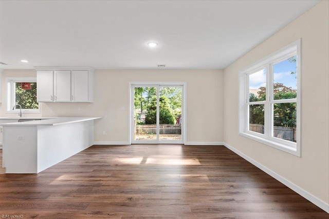 unfurnished living room with plenty of natural light and dark hardwood / wood-style floors