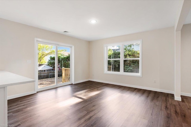 empty room featuring dark wood-type flooring and a wealth of natural light