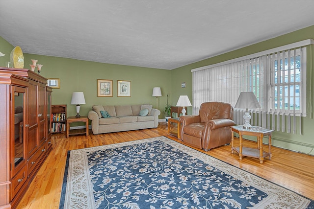 1519 Saint Louis Ave, Bay Shore, NY 11706 - living room with light wood-type flooring, a baseboard heating unit, and baseboards
